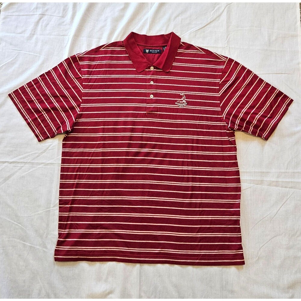 Oxford Golf Pinehurst 1895 Polo Shirt XL Red Striped Mercerized Cotton Golf